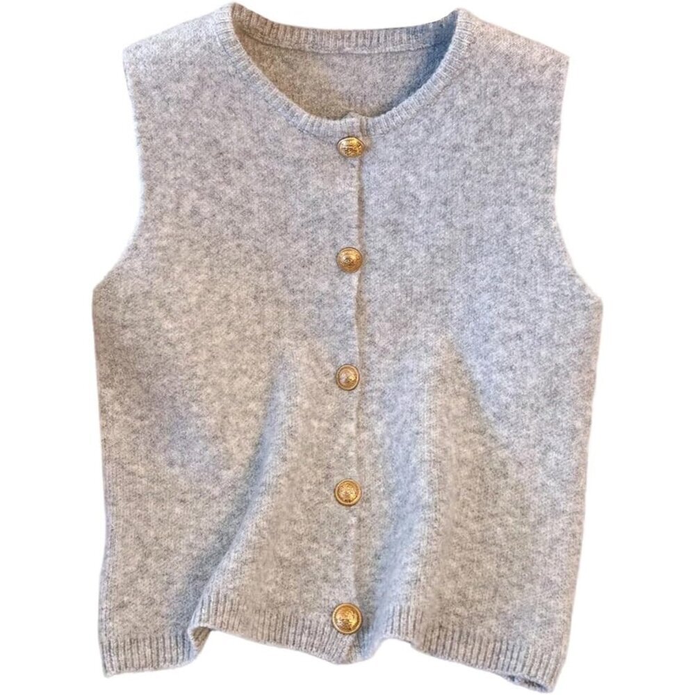 Women's Knit Sweater Vest Sleeveless Button Down Crewneck Casual Office